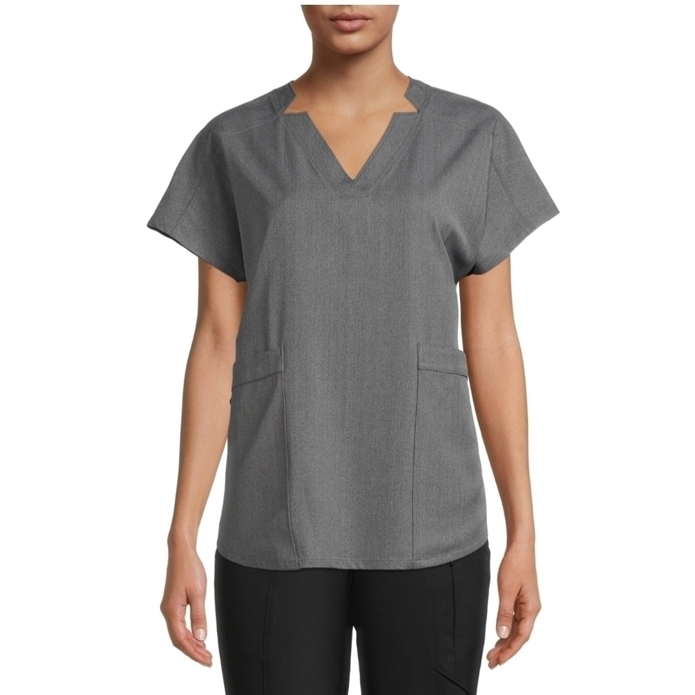Climateright by‎ Cuddl Duds Woven Twill V-Neck Scrub Top Gray XS New With Tags